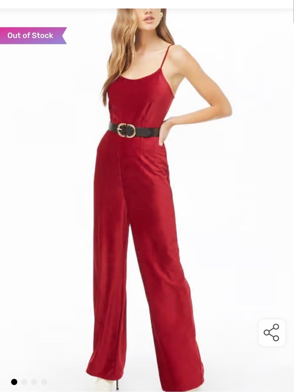 Forever 21 Red Satin Spaghetti-Strap Wide-Leg Jumpsuit